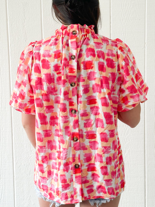 Pink and Orange Abstract Top