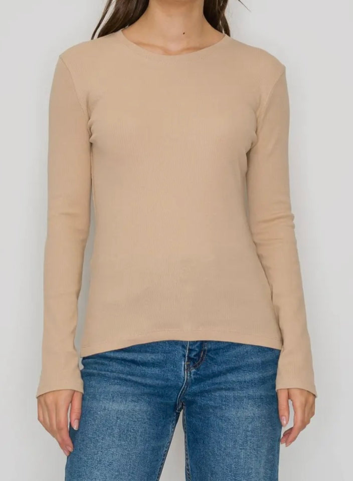 Taupe -Long Sleeve Ribbed Tee