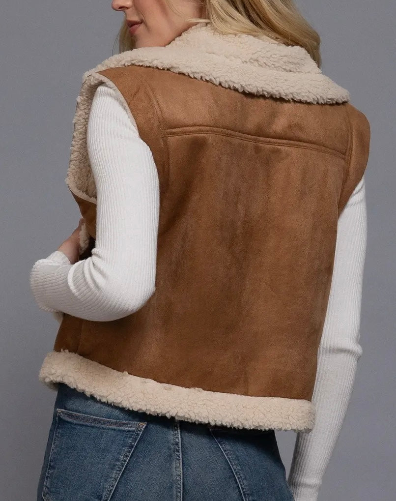 Faux Suede Inner Fur Zip-Up Vest