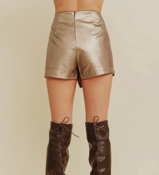 Studded Pleather Wrap Skort