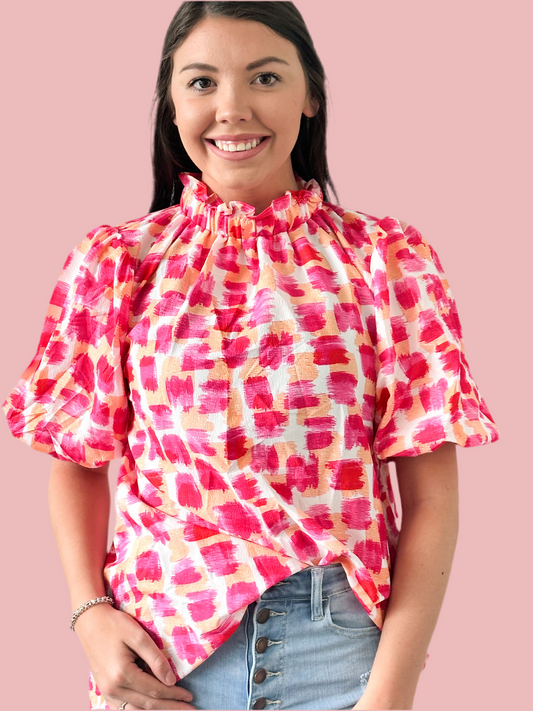 Pink and Orange Abstract Top