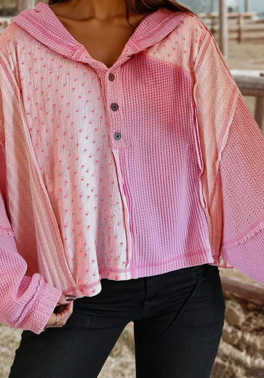 Floral Hooded Waffle Knit Top