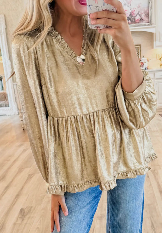 Gold Metallic Babydoll Top