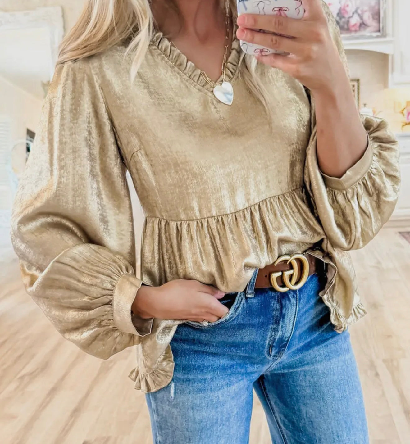 Gold Metallic Babydoll Top