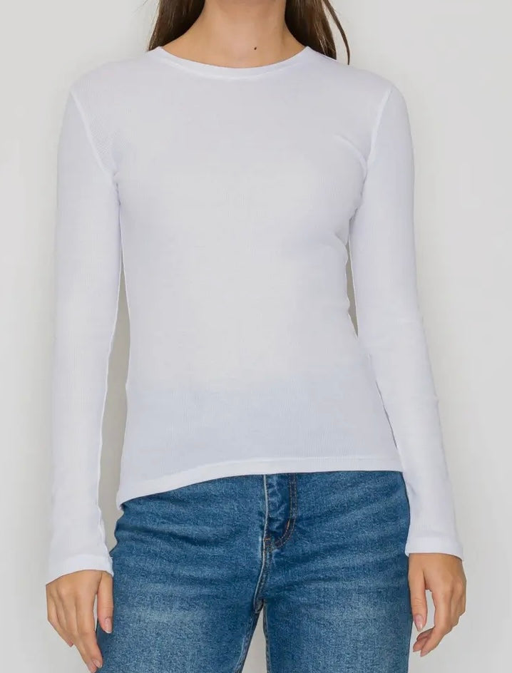 White -Long Sleeve Ribbed Tee