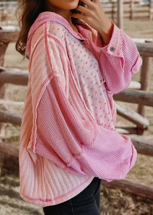 Floral Hooded Waffle Knit Top